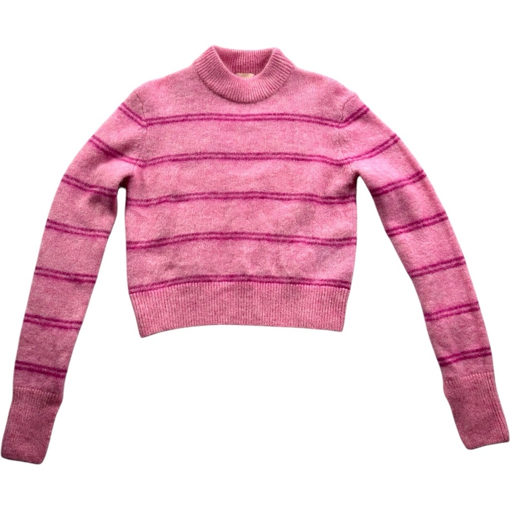 H&M Wool Mohair Blend Fuzzy Pink Split sleeve Hem Sweater Size XS NEW NWT